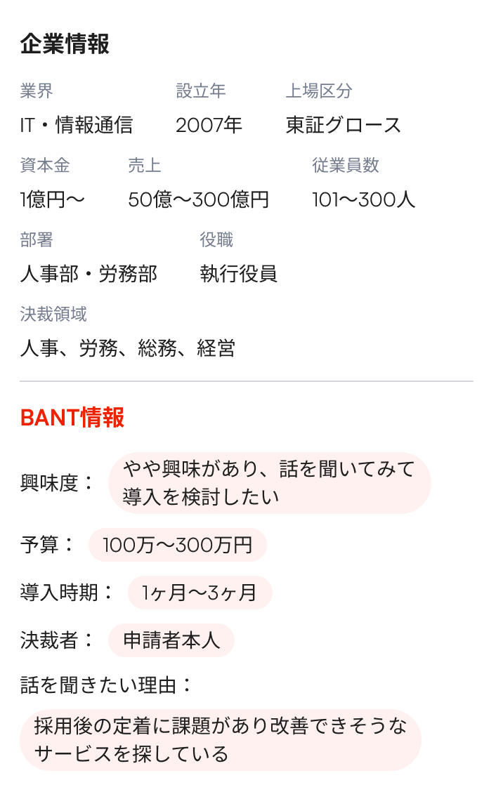 企業情報・BANT情報