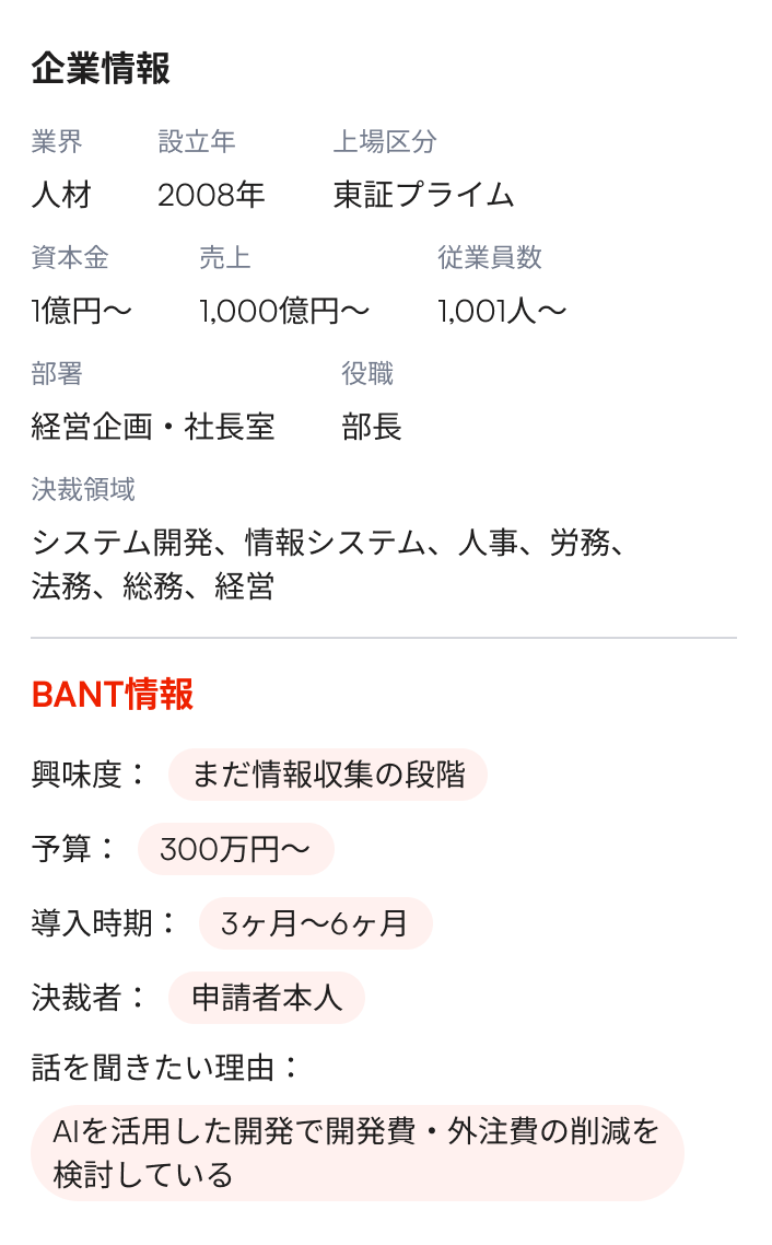 企業情報・BANT情報